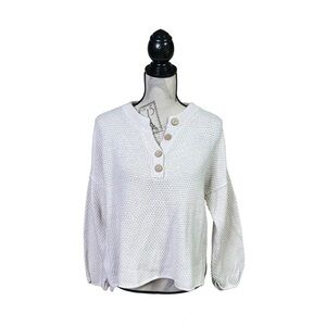 By The River M Waffle Knit Quarter Button‎ Up Sweater